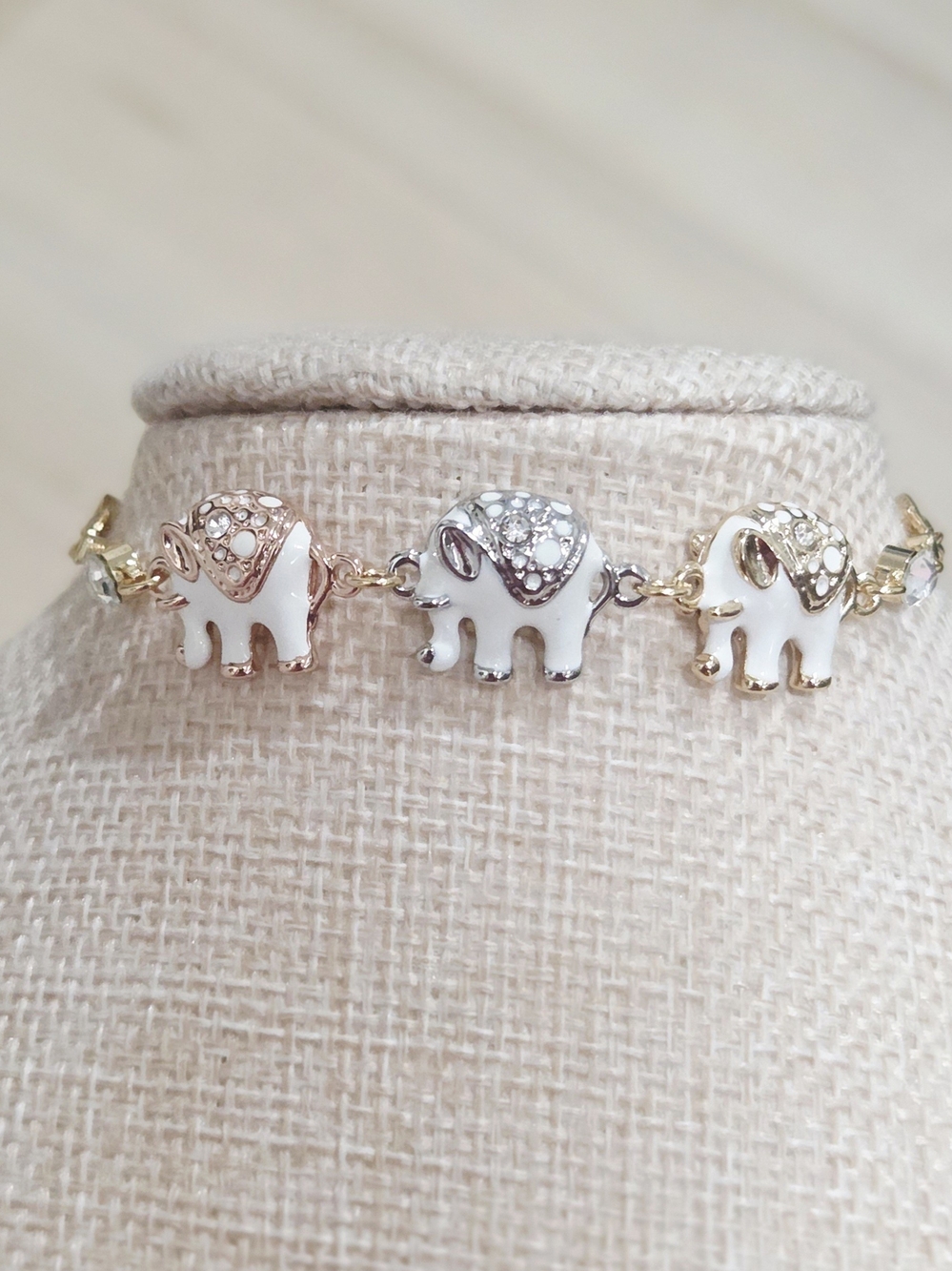 White Enamel Elephant Bracelet